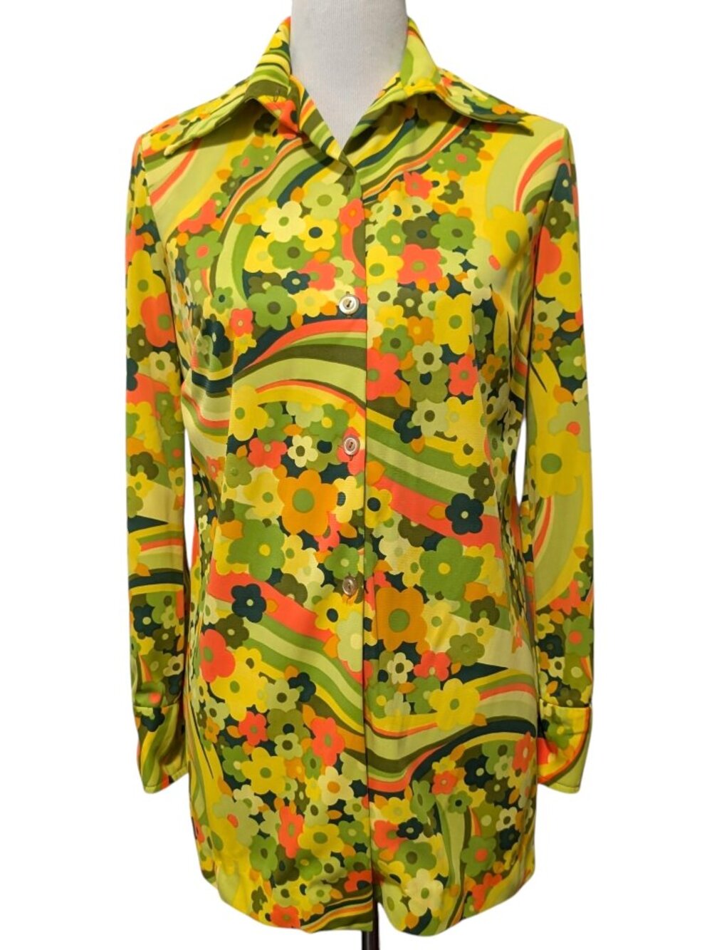 Vintage Catalina Womens Size M Yellow Floral Psychedelic Nylon Hippie Boho Top